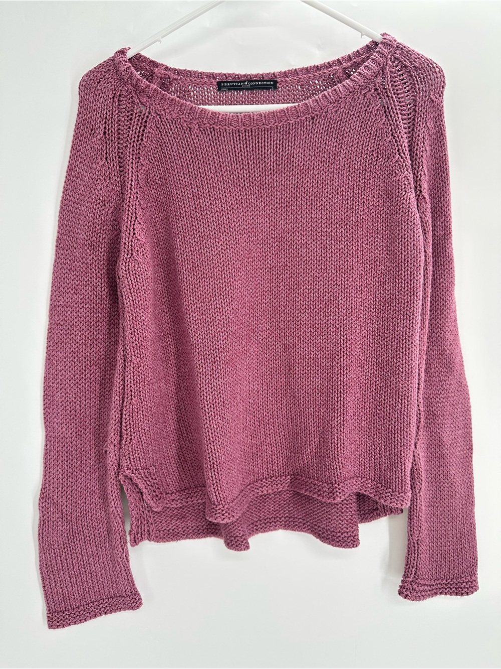 Peruvian Connection Sweater S Pink Pima Cotton Open Knit Boho Pullover Made Peru
